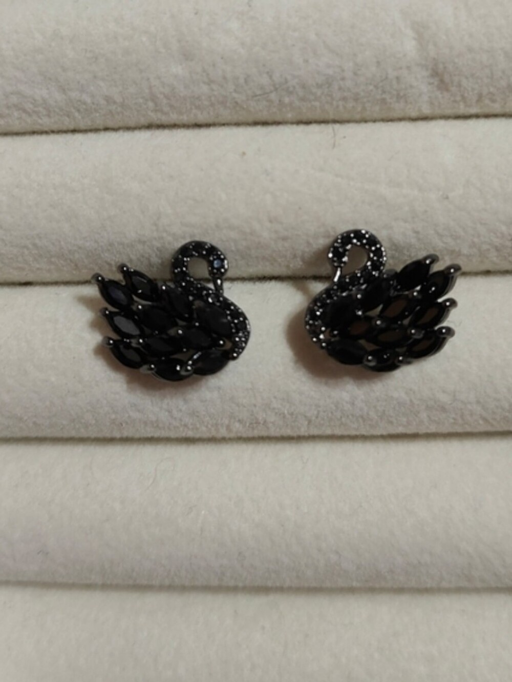 Black Crystal Swan Statement Earrings - Picture 2 of 2